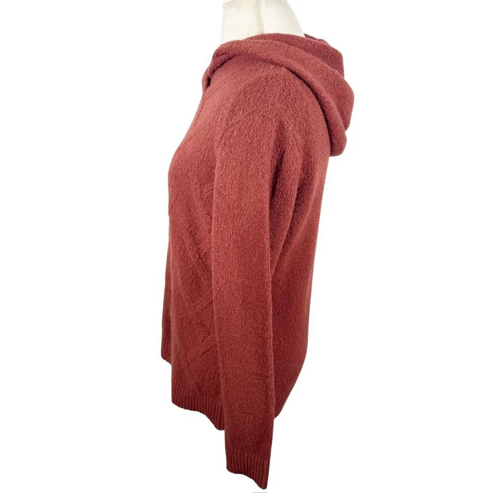 Coldwater Creek Rust Brown Cable Knit Hoodie Sweater Soft Relaxed Chic size XS